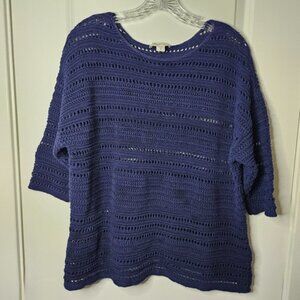 Coldwater Creek Women's Blue Open Knit 3/4 Sleeve Sweater Size 1X Cottagecore